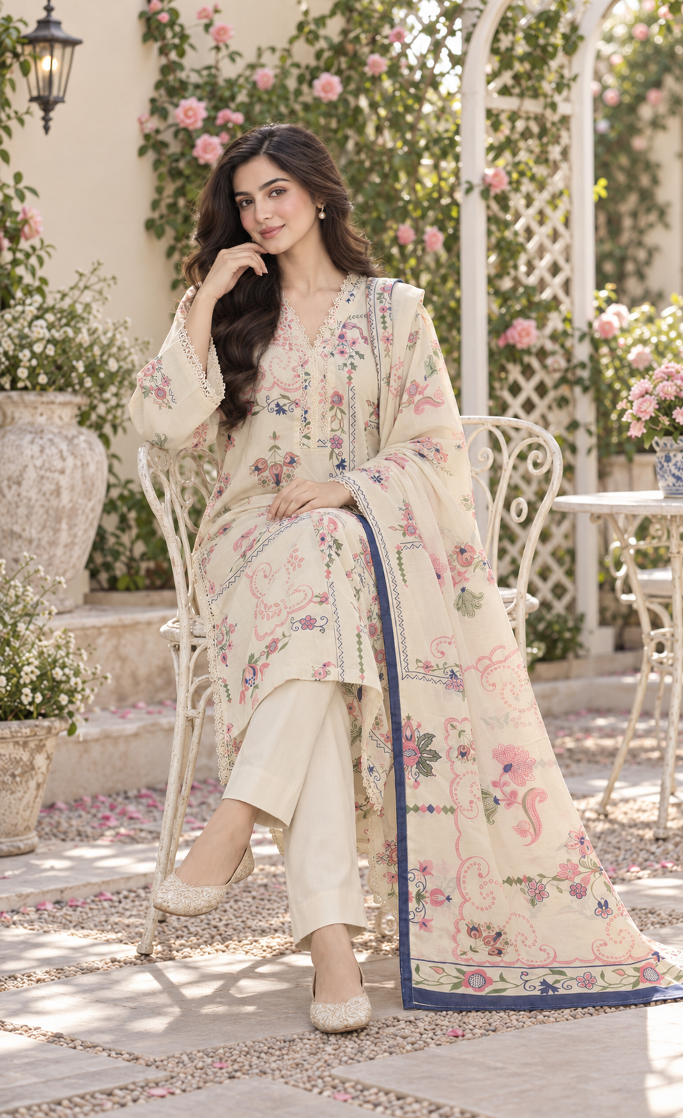 Saya Ivory Multicolor Floral Printed 3-Piece Suit