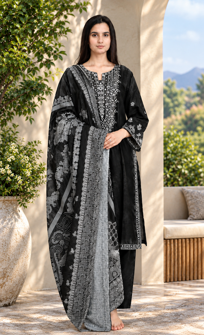 ZAW Fashion Black & Silver Embroidered 3-Piece Suit