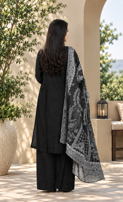 ZAW Fashion Black & Silver Embroidered 3-Piece Suit