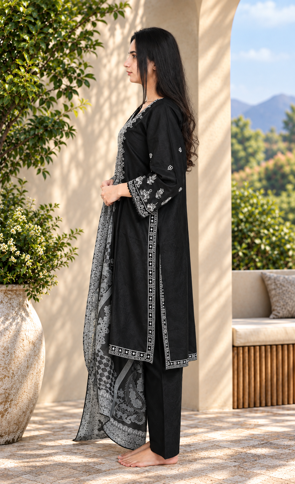 ZAW Fashion Black & Silver Embroidered 3-Piece Suit