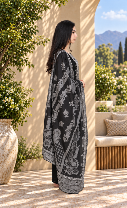 ZAW Fashion Black & Silver Embroidered 3-Piece Suit