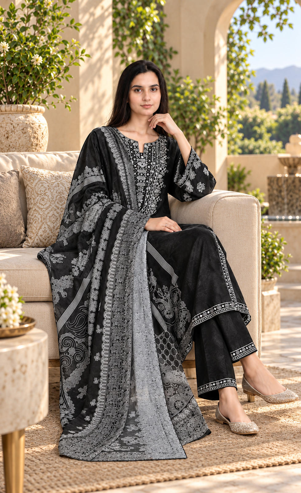 ZAW Fashion Black & Silver Embroidered 3-Piece Suit