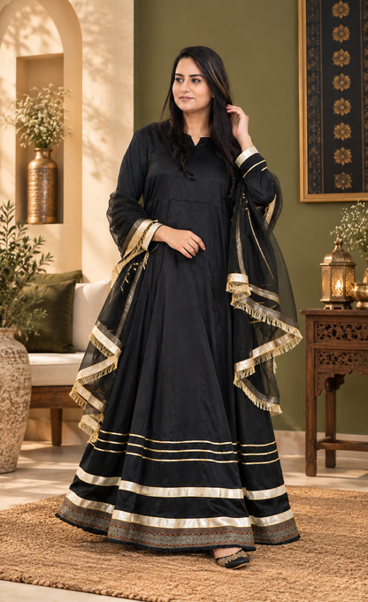ZAW Fashion Black & Gold Anarkali 2-Piece Suit