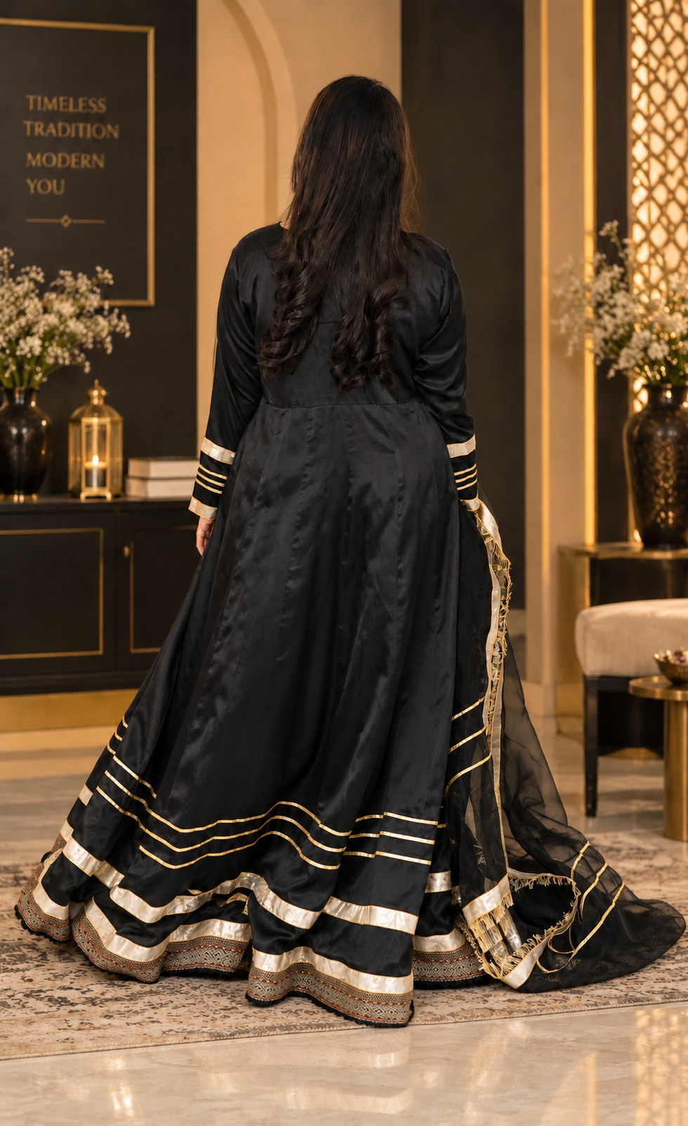ZAW Fashion Black & Gold Anarkali 2-Piece Suit