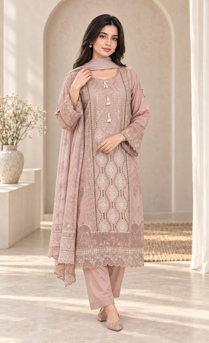 ZAW Fashion Dusty Pink Embroidered 3-Piece Suit