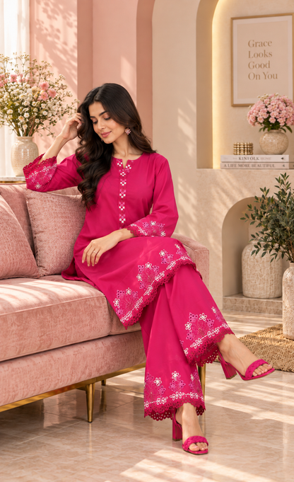ZAW Fashion Fuchsia Pink Embroidered 2-Piece Suit
