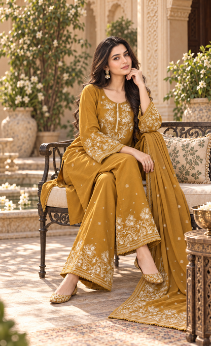 ZAW Fashion Mustard Gold Embroidered 2-Piece Suit