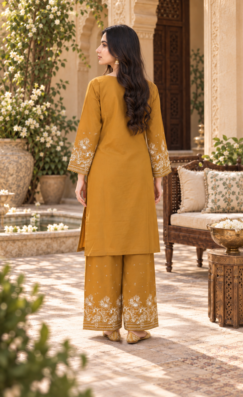 ZAW Fashion Mustard Gold Embroidered 2-Piece Suit