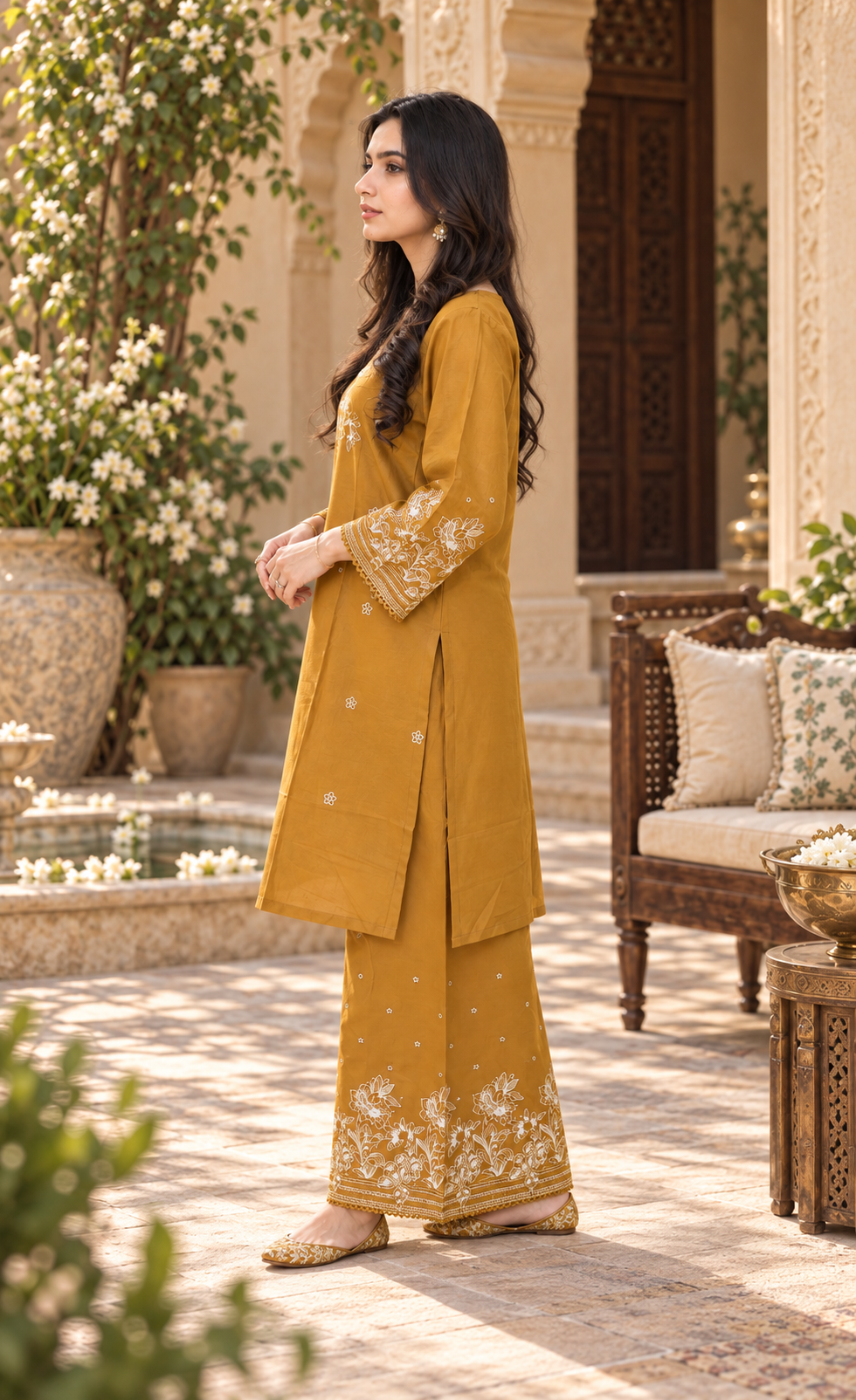 ZAW Fashion Mustard Gold Embroidered 2-Piece Suit