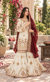 ZAW Fashion Ivory & Maroon Embroidered Sharara 3-Piece Suit