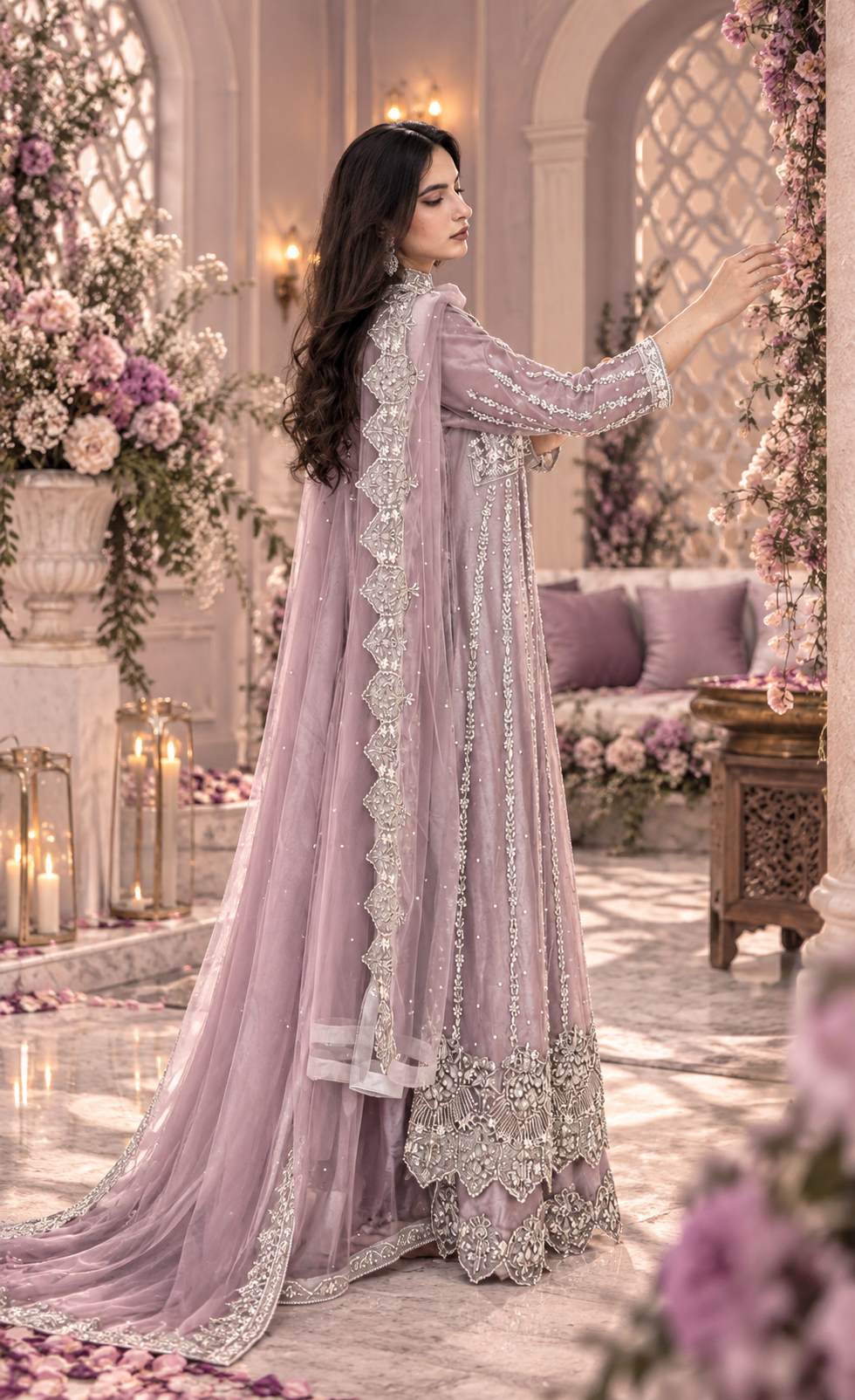 ZAW Fashion Dusty Mauve Embroidered Maxi with Dupatta