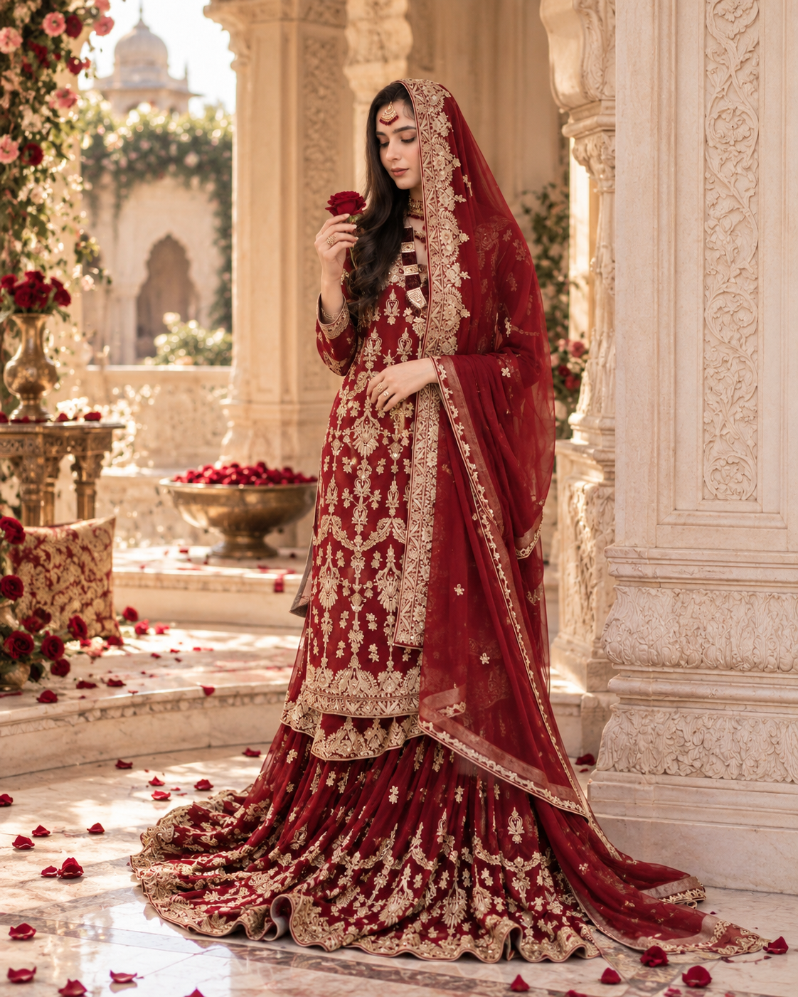 ZAW Fashion Bridal Red & Gold Embroidered Lehenga 3-Piece