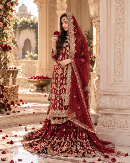 ZAW Fashion Bridal Red & Gold Embroidered Lehenga 3-Piece