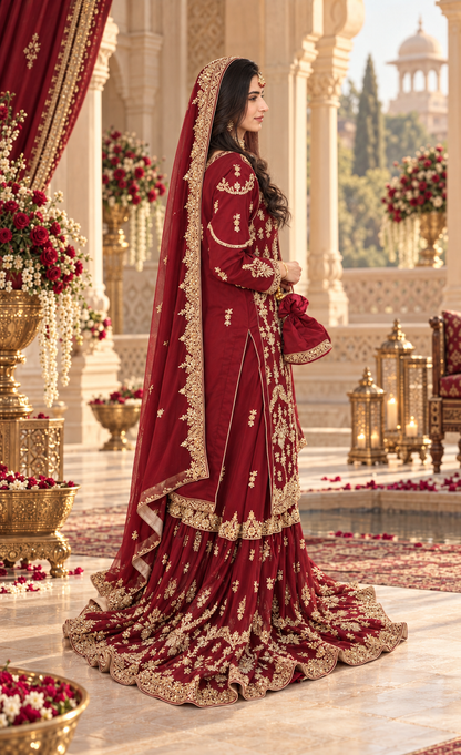 ZAW Fashion Bridal Red & Gold Embroidered Lehenga 3-Piece