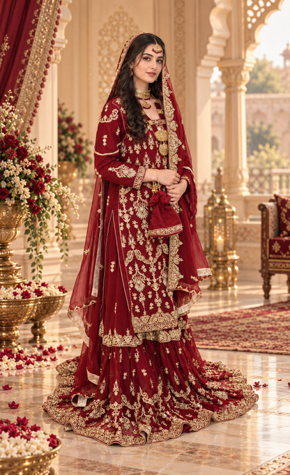 ZAW Fashion Bridal Red & Gold Embroidered Lehenga 3-Piece