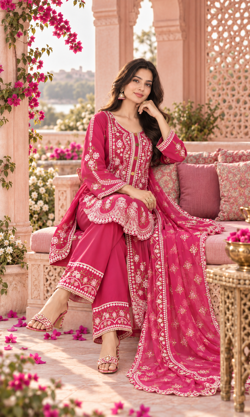 ZAW Fashion Fuchsia Pink Embroidered 3-Piece Suit