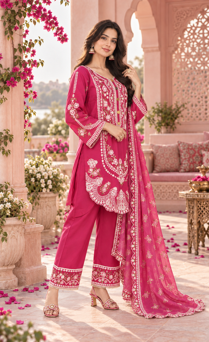 ZAW Fashion Fuchsia Pink Embroidered 3-Piece Suit