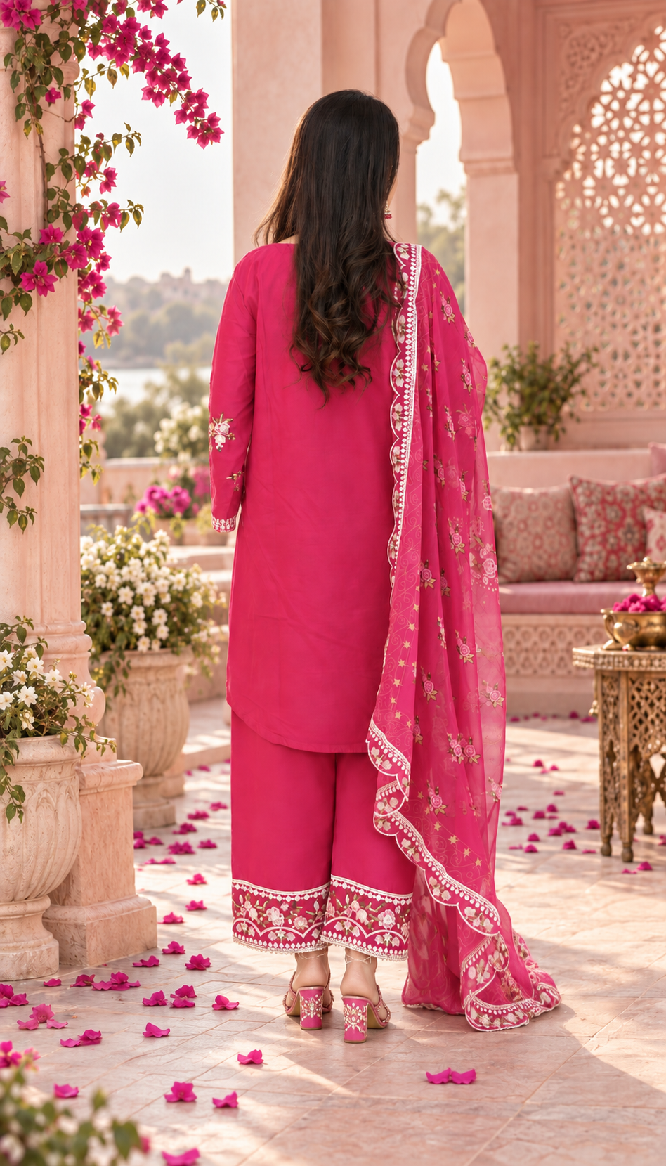 ZAW Fashion Fuchsia Pink Embroidered 3-Piece Suit
