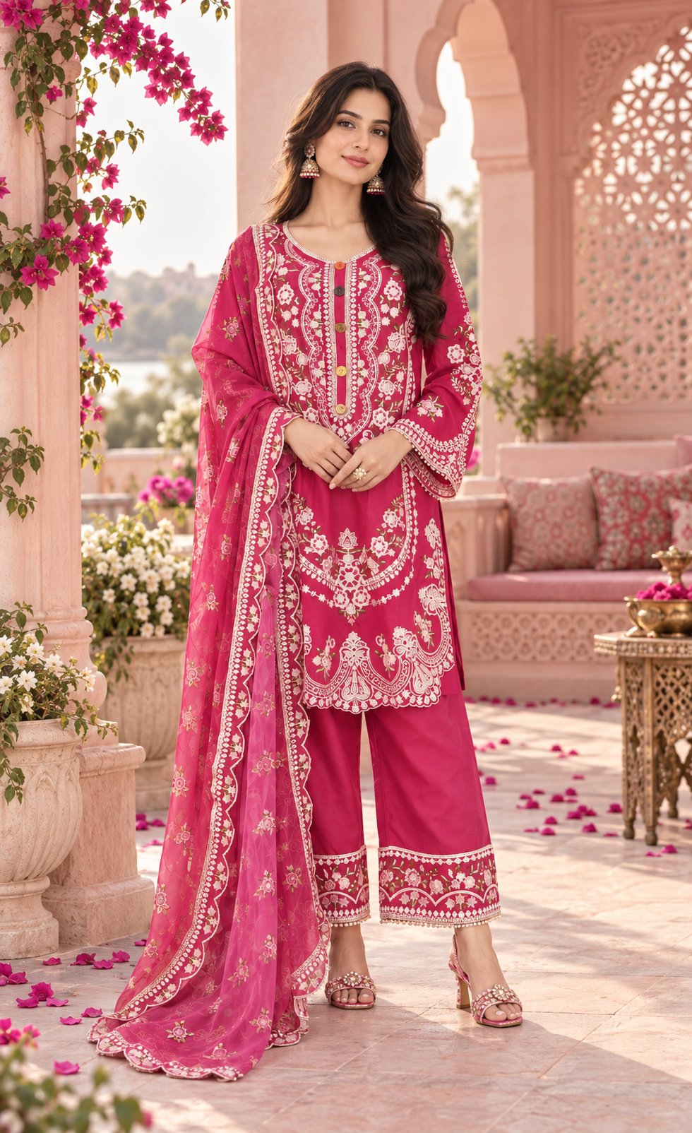 ZAW Fashion Fuchsia Pink Embroidered 3-Piece Suit