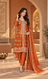 ZAW Fashion Rust Orange Embroidered 3-Piece Suit