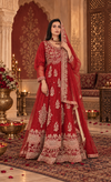 ZAW Fashion Crimson Red Embroidered Anarkali with Dupatta