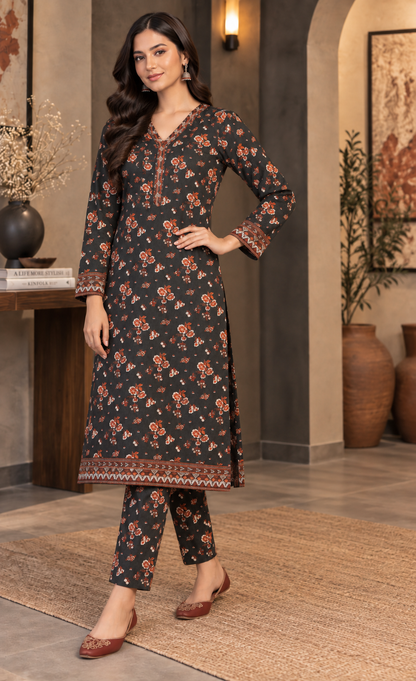 Tawakkal Charcoal Black Floral Printed 3-Piece Suit