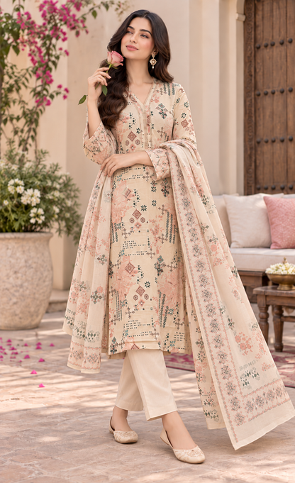 Saya Ivory Printed 3-Piece Suit