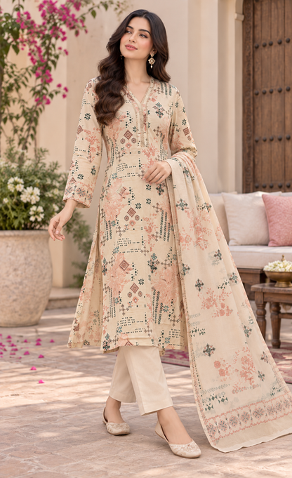 Saya Ivory Printed 3-Piece Suit