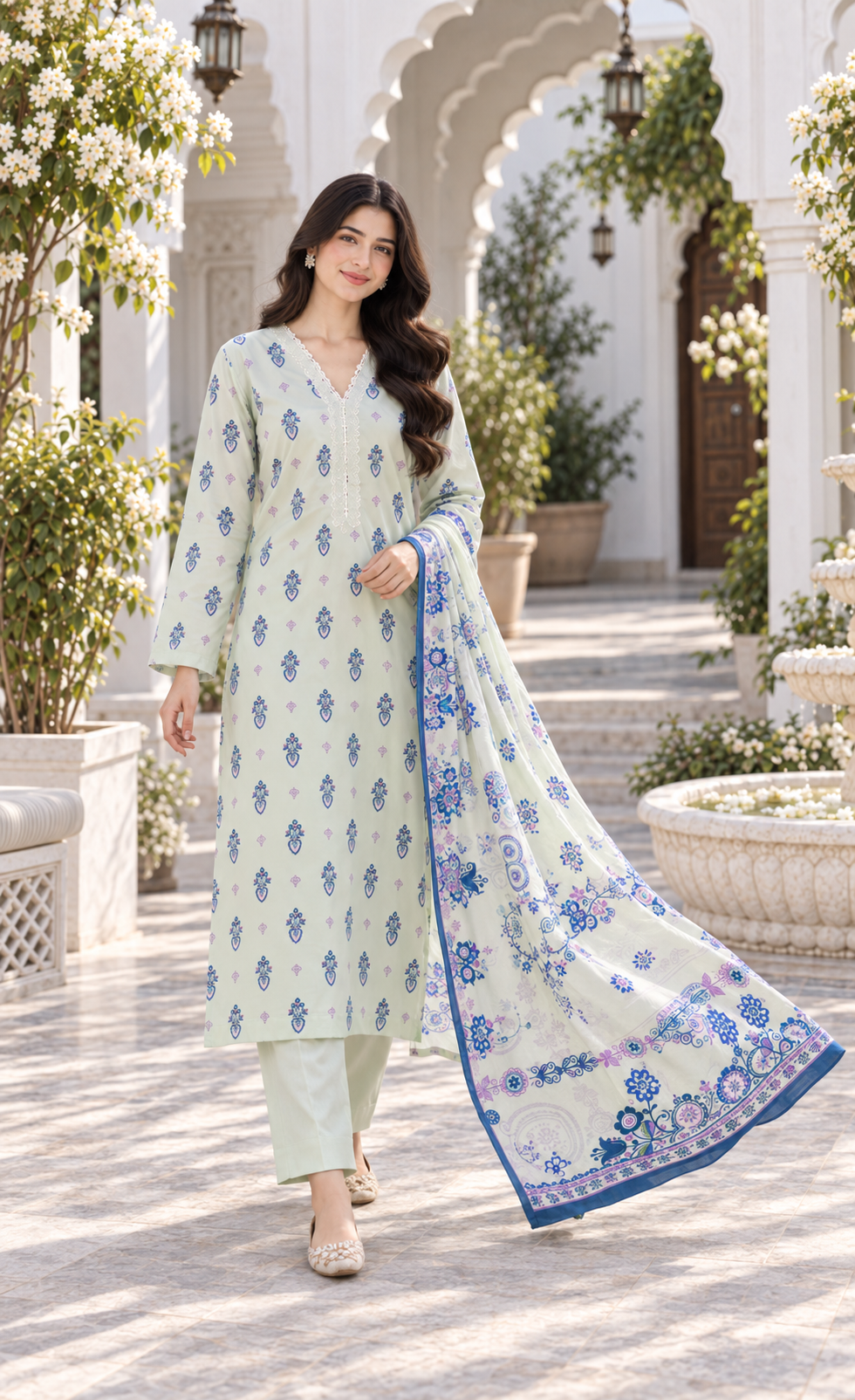 Saya Mint Green Printed 3-Piece Suit