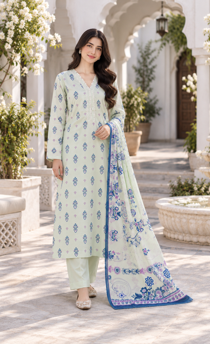 Saya Mint Green Printed 3-Piece Suit