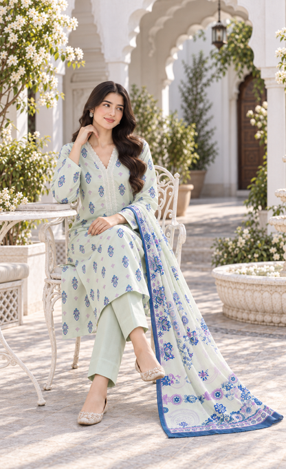 Saya Mint Green Printed 3-Piece Suit