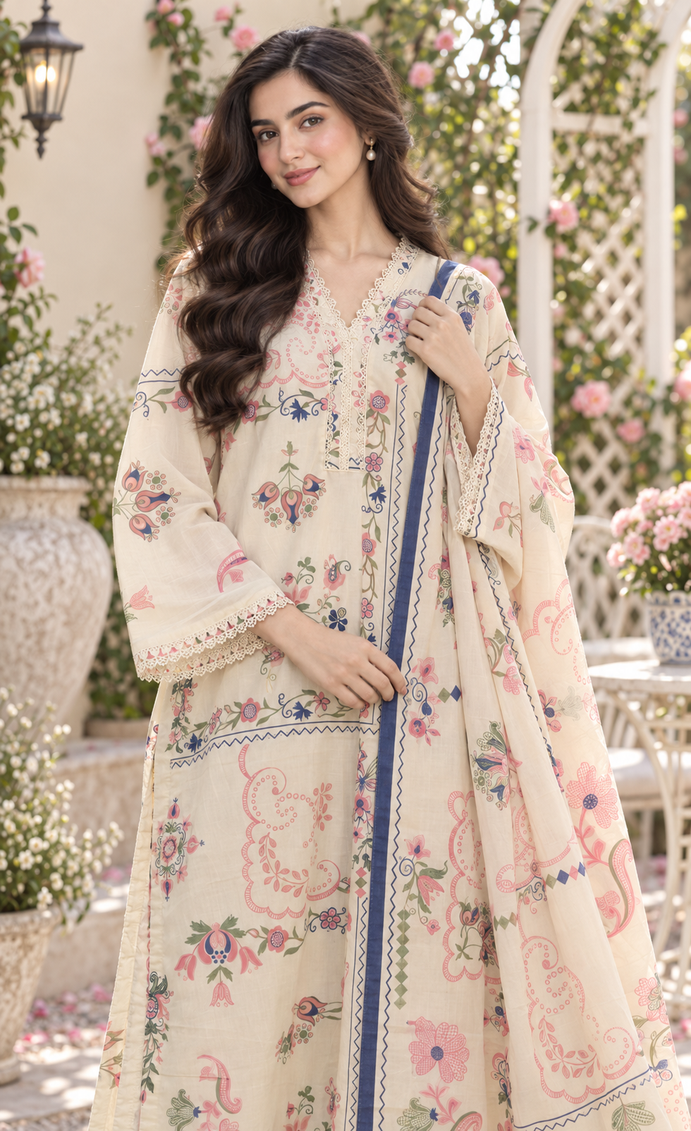 Saya Ivory Multicolor Floral Printed 3-Piece Suit