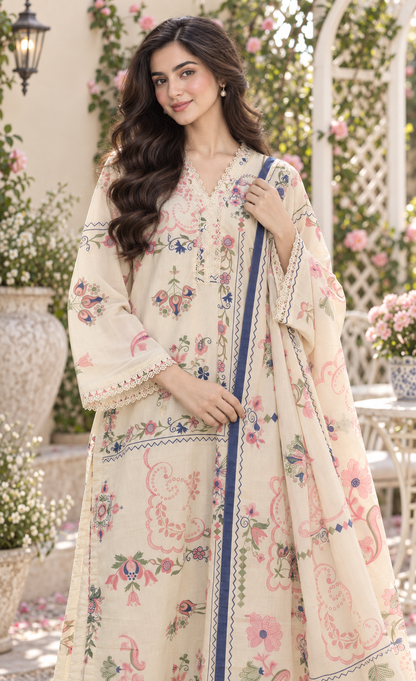 Saya Ivory Multicolor Floral Printed 3-Piece Suit