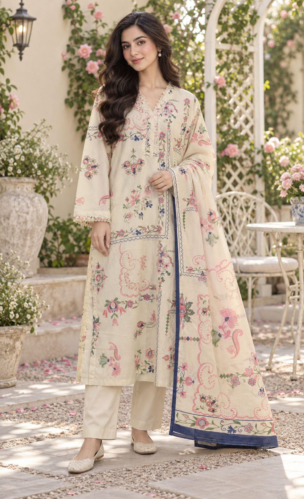 Saya Ivory Multicolor Floral Printed 3-Piece Suit