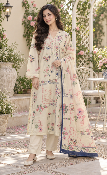 Saya Ivory Multicolor Floral Printed 3-Piece Suit