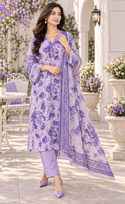 Saya Lavender Floral Printed 3-Piece Suit