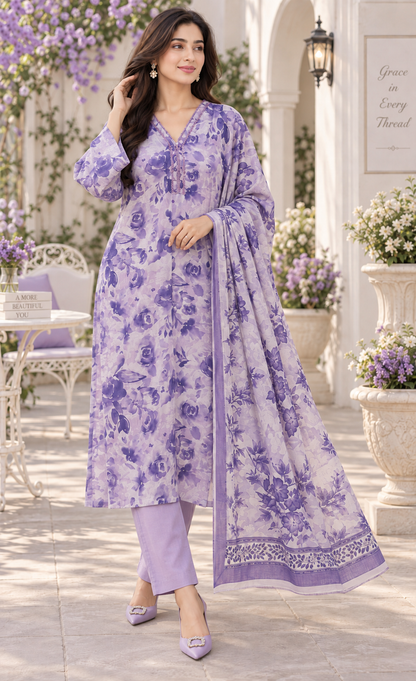Saya Lavender Floral Printed 3-Piece Suit
