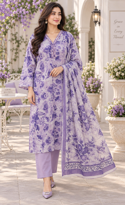Saya Lavender Floral Printed 3-Piece Suit