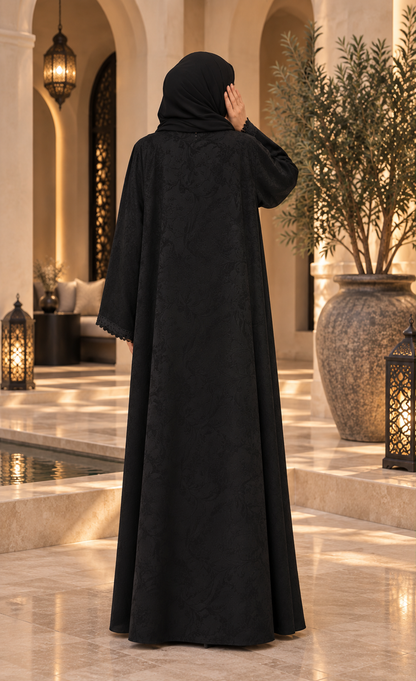Black Jacquard Lace Abaya