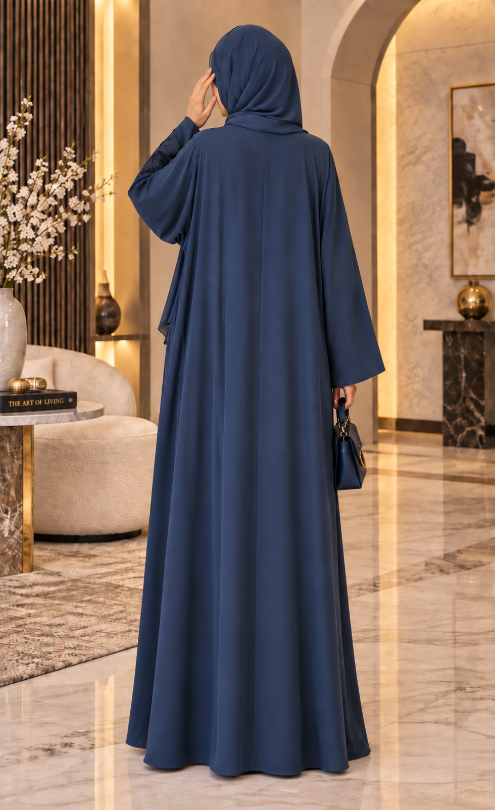 Slate Blue Floral Appliqué Abaya