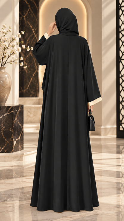 Black & Cream Contrast Abaya