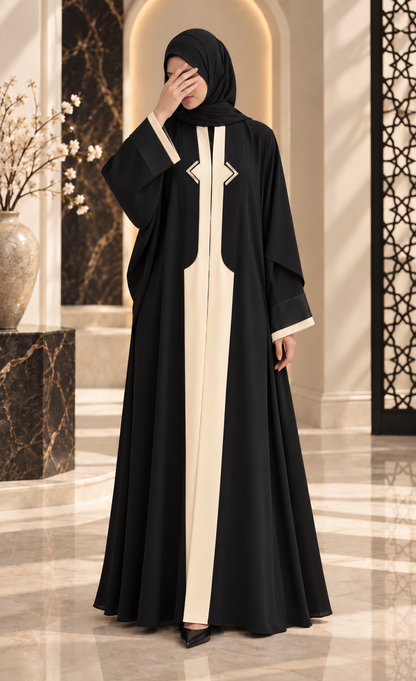 Black & Cream Contrast Abaya