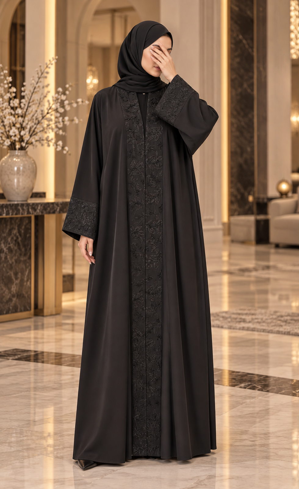 Black Floral Embroidered Abaya