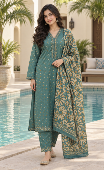 Bin Saeed Teal Blue & Antique Gold