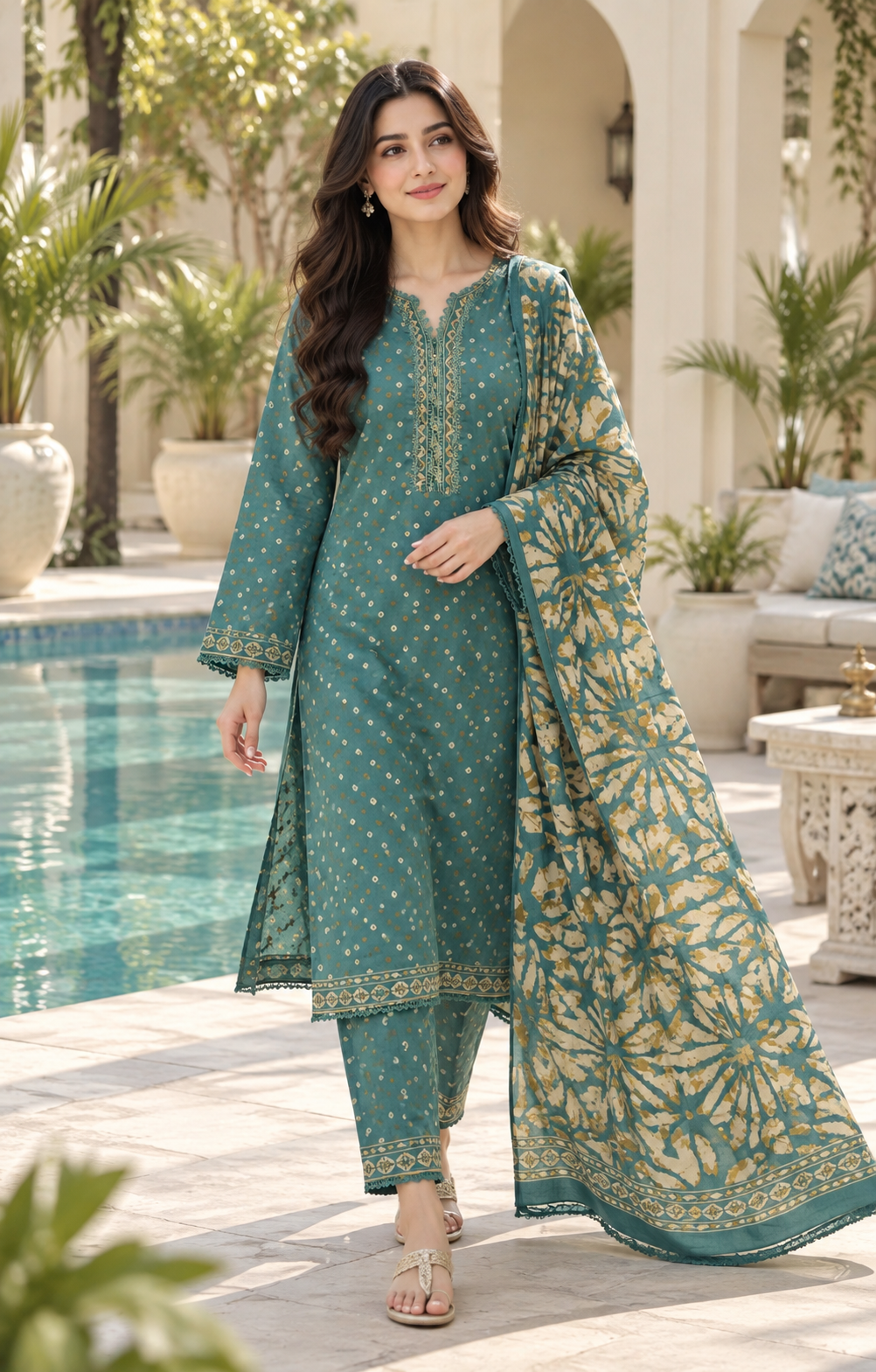 Bin Saeed Teal Blue & Antique Gold