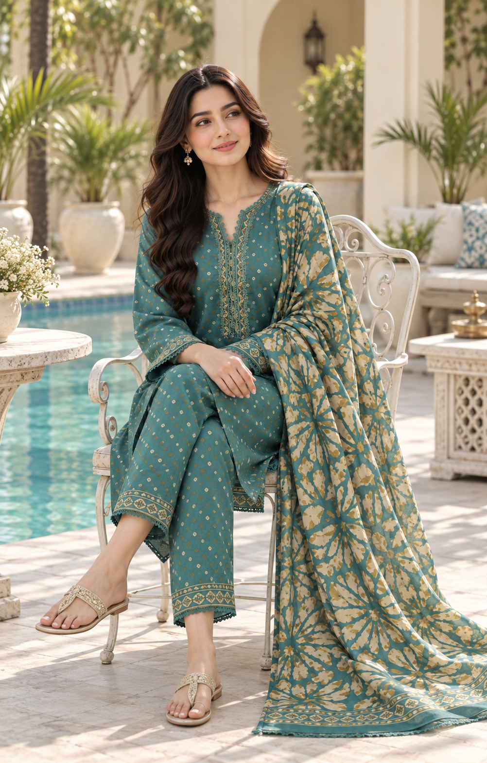 Bin Saeed Teal Blue & Antique Gold