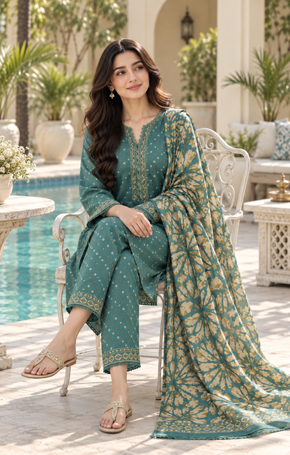 Bin Saeed Teal Blue & Antique Gold