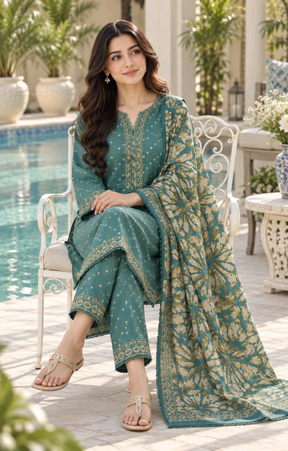 Bin Saeed Teal Blue & Antique Gold