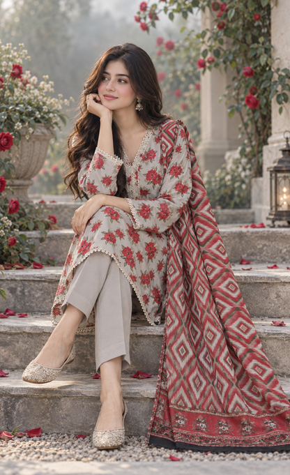 Bin Saeed Ivory, Red & Olive
