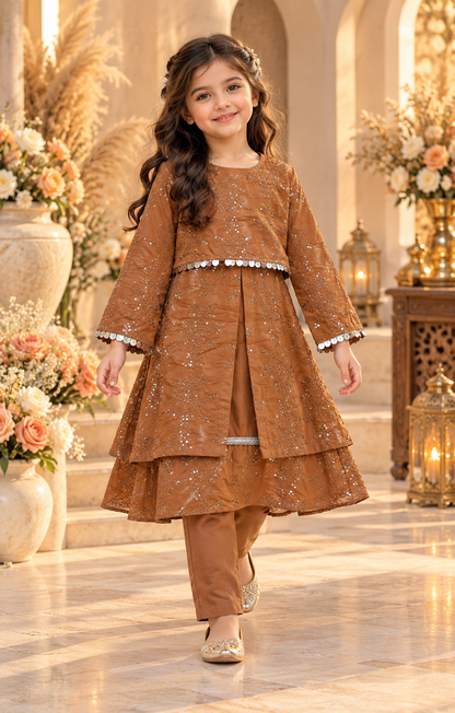 Kids Caramel Brown Embellished 4-Piece Set